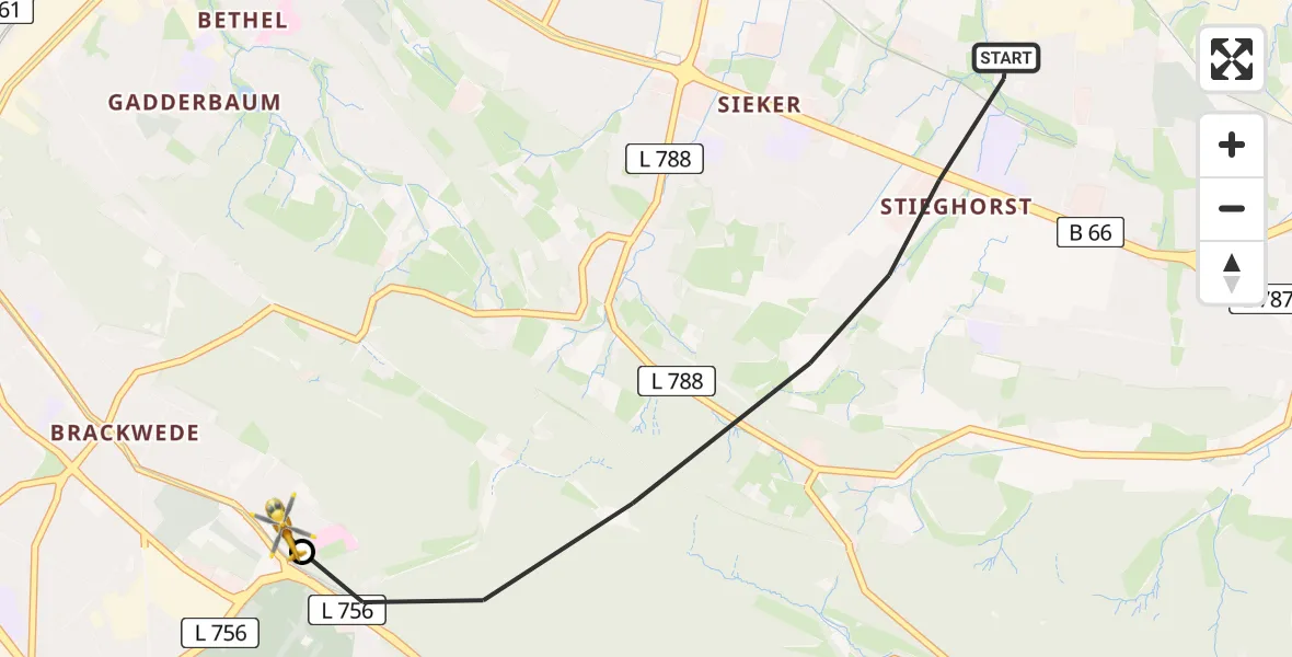 Routekaart van de vlucht: Rettungshubschrauber nach Luftrettungszentrum Bielefeld