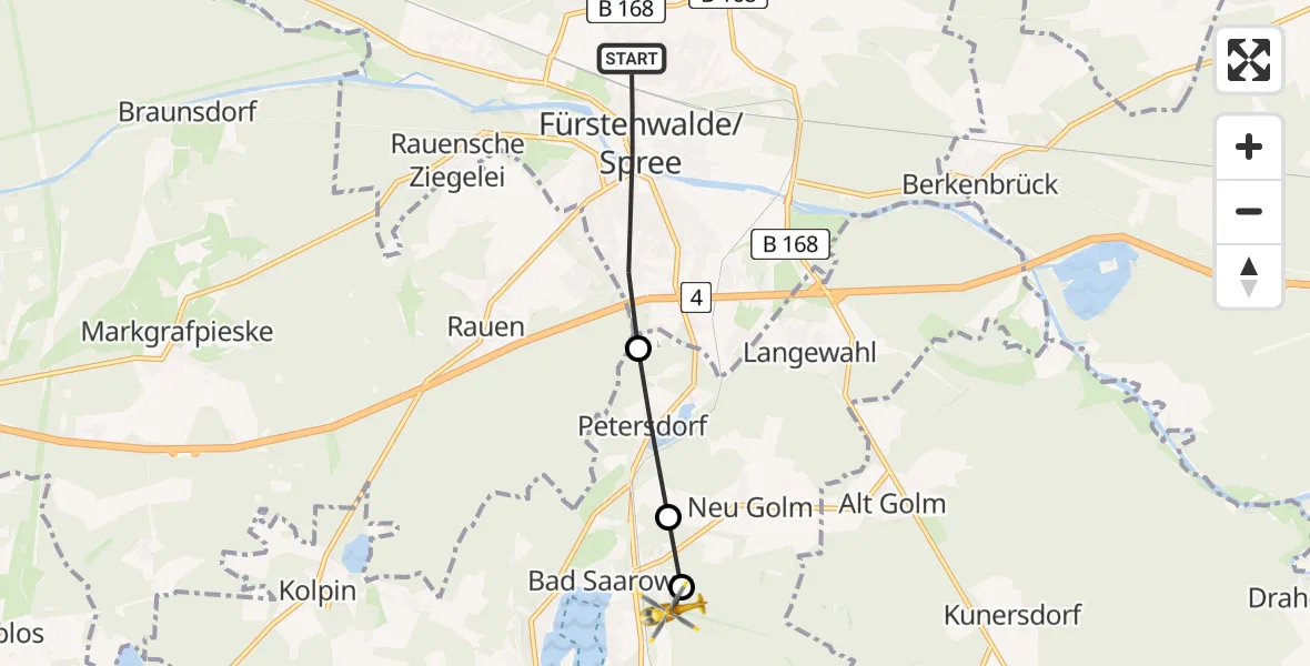 Routekaart van de vlucht: Rettungshubschrauber nach Bad Saarow, Geschwister-Scholl-Ring