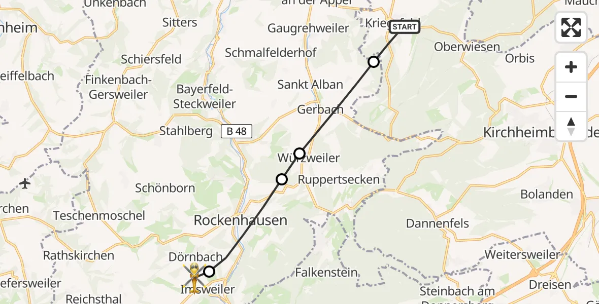Routekaart van de vlucht: Rettungshubschrauber nach Imsweiler UL