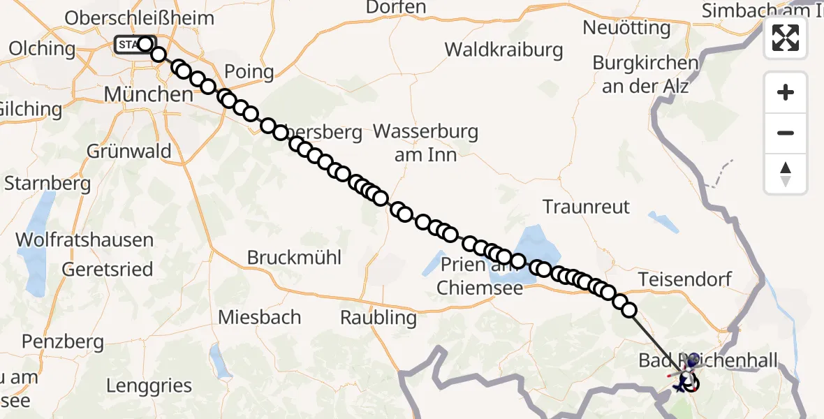 Flugroute Polizeihubschrauber Feldmoching-Hasenbergl - Bad Reichenhall, 23 März 2026, 07:34