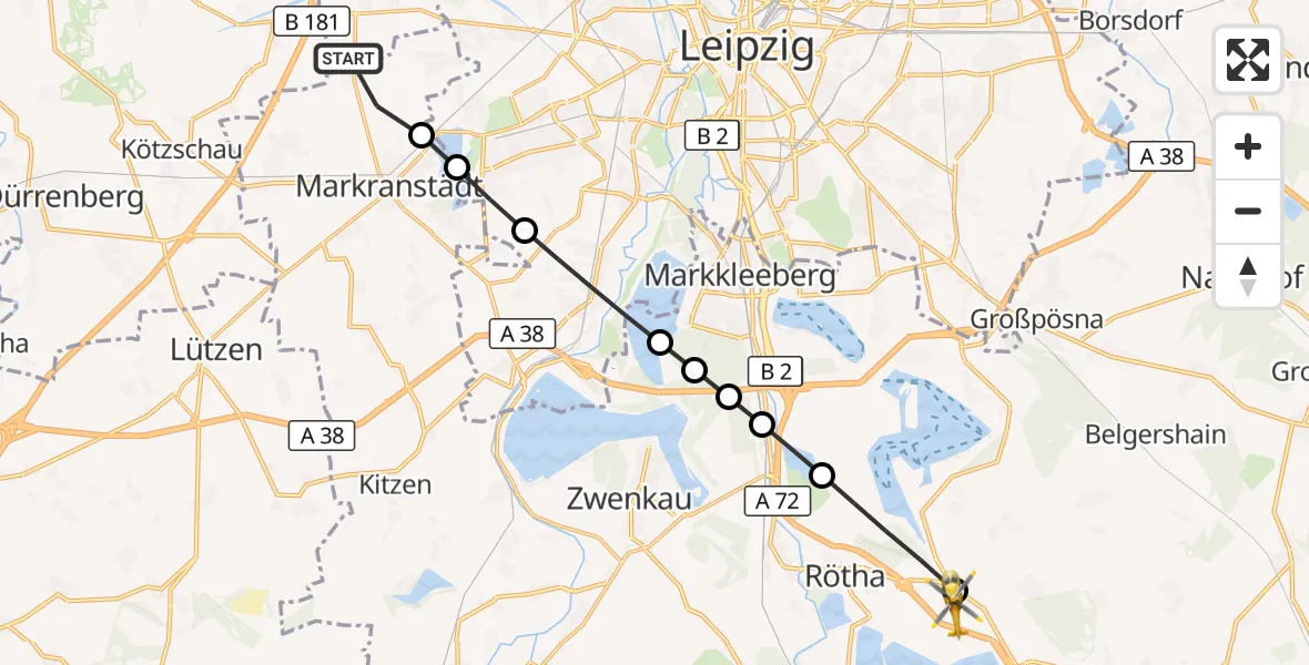 Flugroute Rettungshubschrauber Priesteblich - Espenhain, 23 März 2026, 07:36