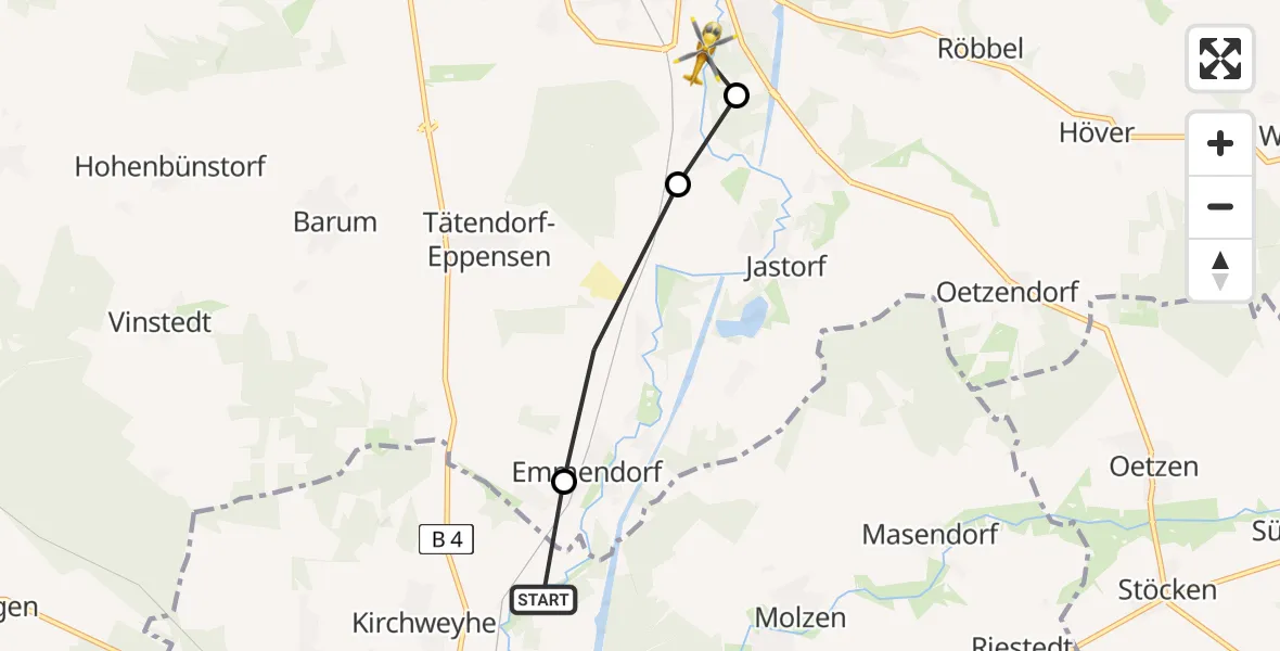 Flugroute Rettungshubschrauber Uelzen - Bad Bevensen, 23 März 2026, 07:47