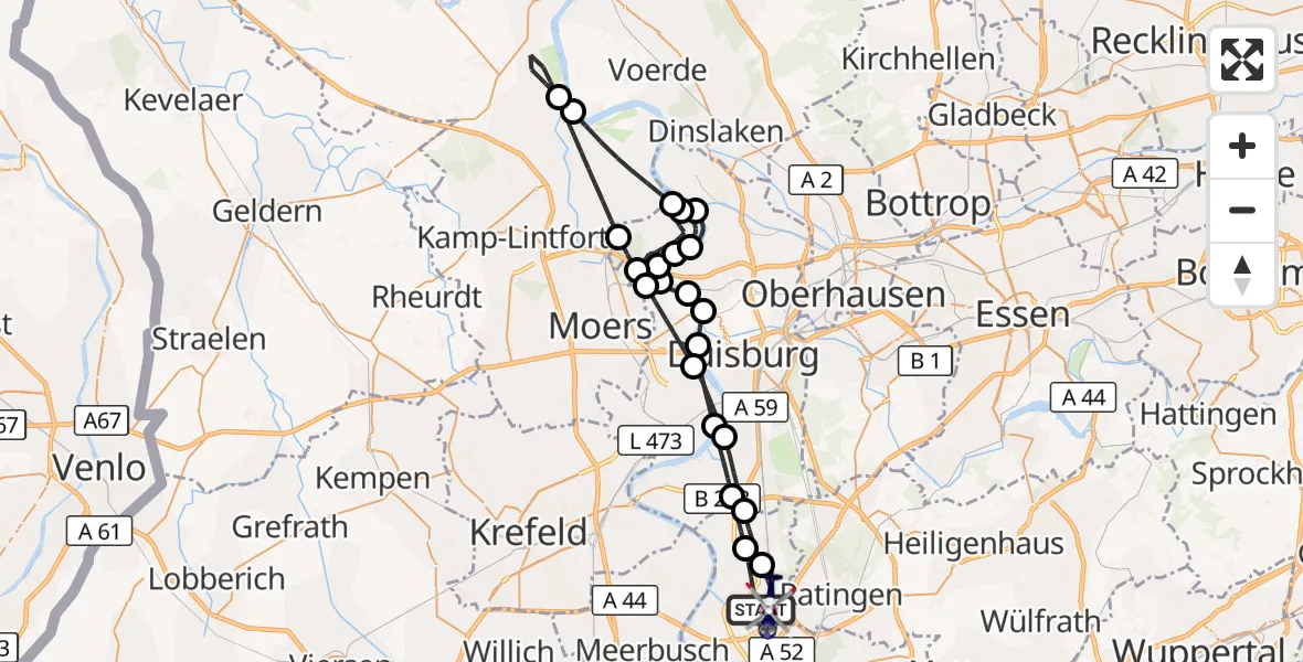 Flugroute Polizeihubschrauber Düsseldorf Flughafen - Düsseldorf Flughafen, 23 März 2026, 07:51