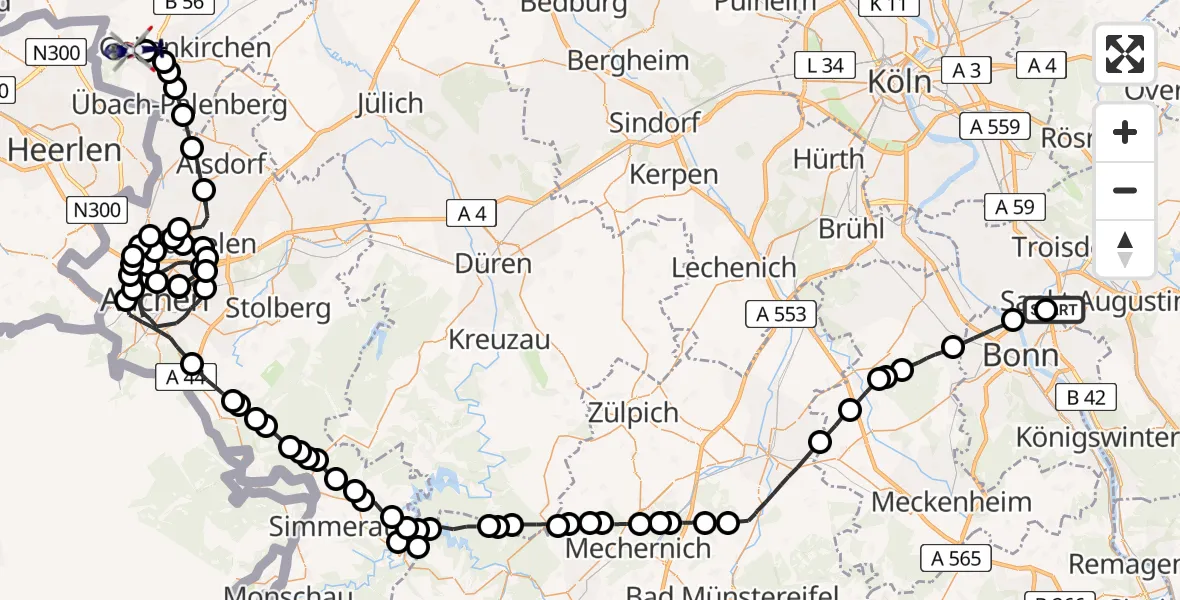 Flugroute Polizeihubschrauber Meindorf - Militärflugplatz Geilenkirchen, 23 März 2026, 08:07