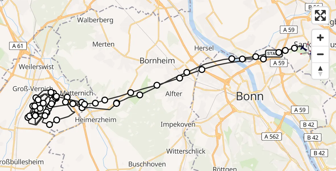 Flugroute Polizeihubschrauber Bonn - Sankt Augustin, 23 März 2026, 08:11