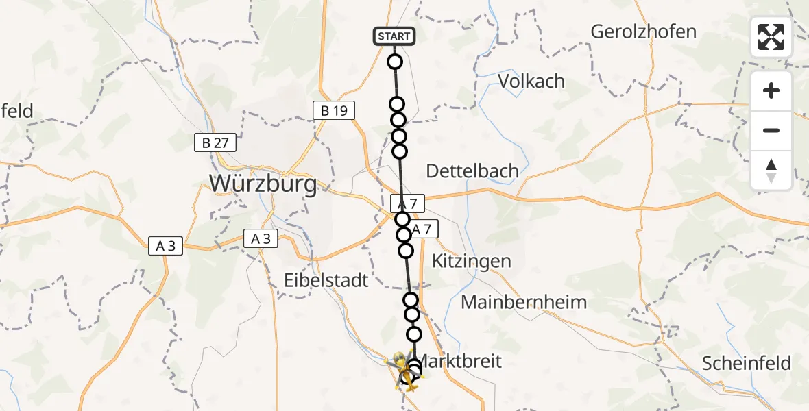 Routekaart van de vlucht: Rettungshubschrauber nach Ochsenfurt Hospital