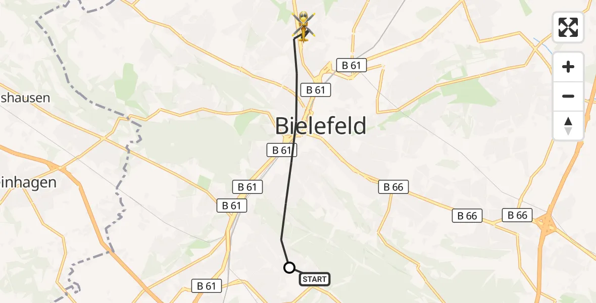 Flugroute Rettungshubschrauber Luftrettungszentrum Bielefeld - Bielefeld, 23 März 2026, 08:17