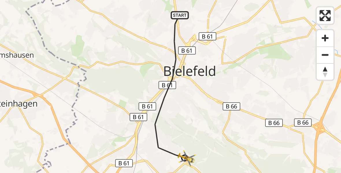 Flugroute Rettungshubschrauber Bielefeld - Luftrettungszentrum Bielefeld, 23 März 2026, 08:24