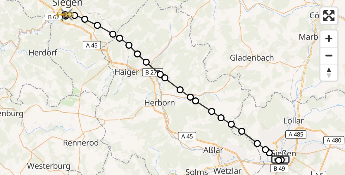 Routekaart van de vlucht: Rettungshubschrauber nach Evangelisches Jung-Stilling Hospital