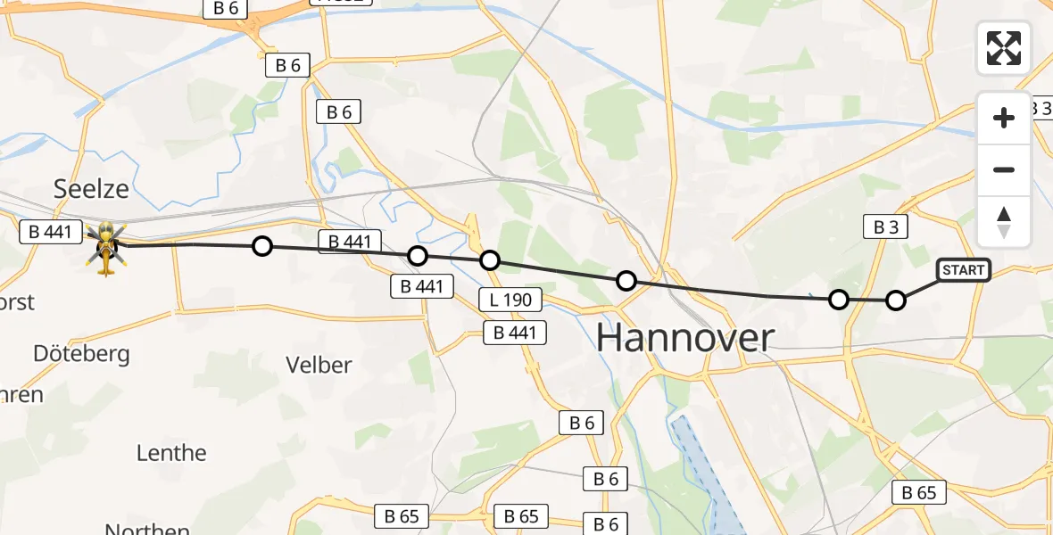 Flugroute Rettungshubschrauber Hannover Luftrettung Hubschrauberlandeplatz (Christoph 4) - Döteberg, 23 März 2026, 08:29