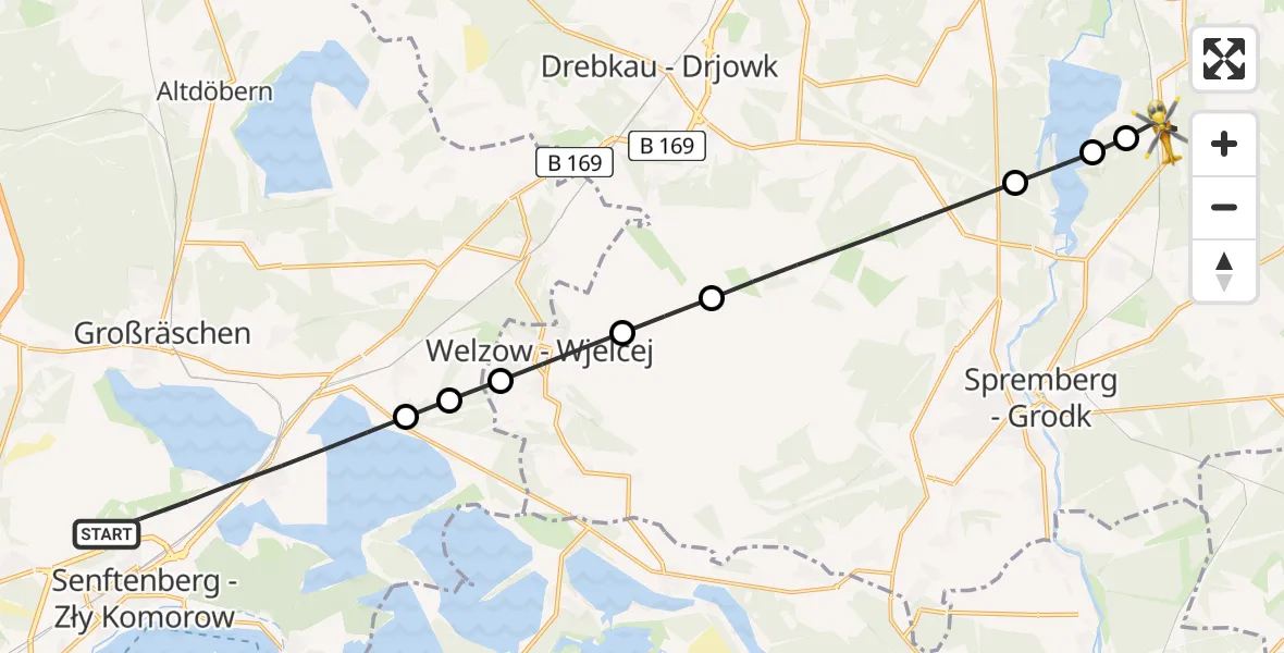 Flugroute Ambulanzhubschrauber Senftenberg - Bagenz, 23 März 2026, 08:32