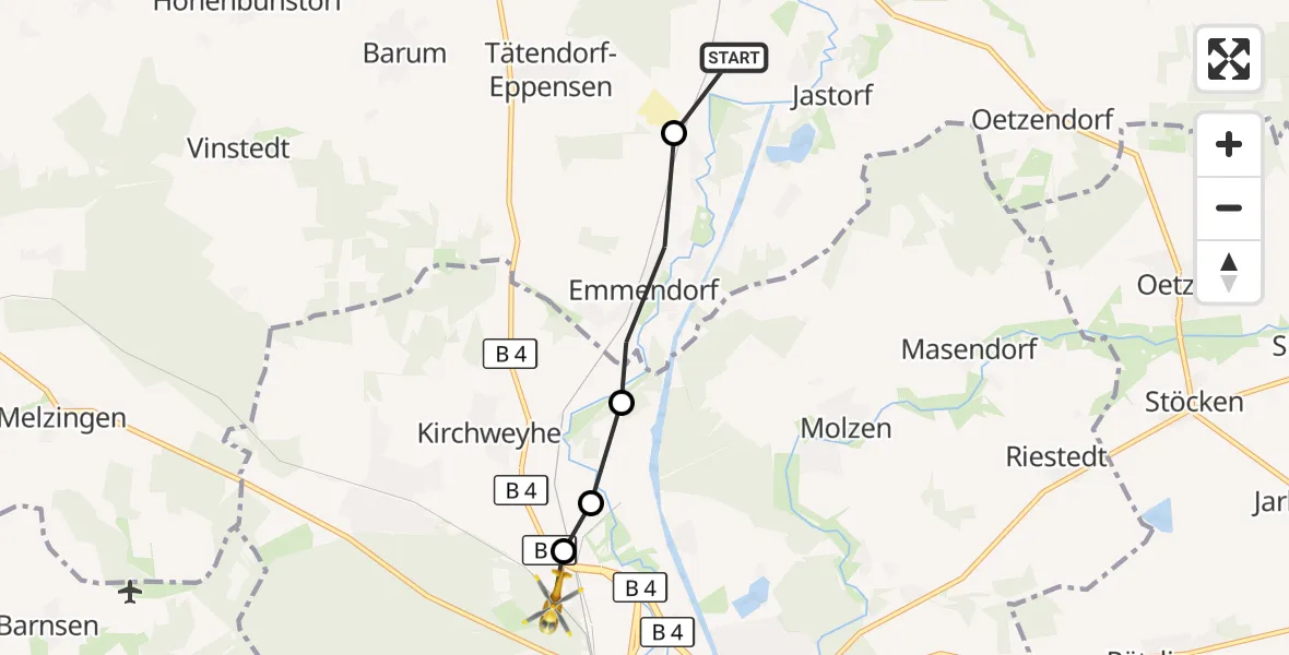 Flugroute Rettungshubschrauber Jastorf - Uelzen, 23 März 2026, 08:34