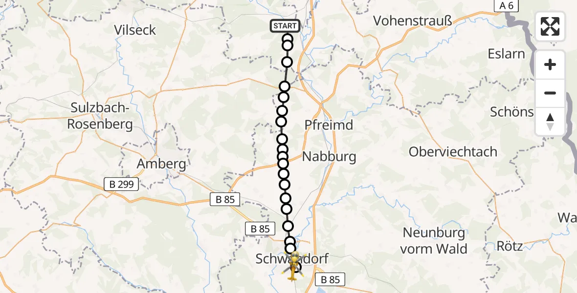 Routekaart van de vlucht: Rettungshubschrauber nach Schwandorf, Rothlindenstraße