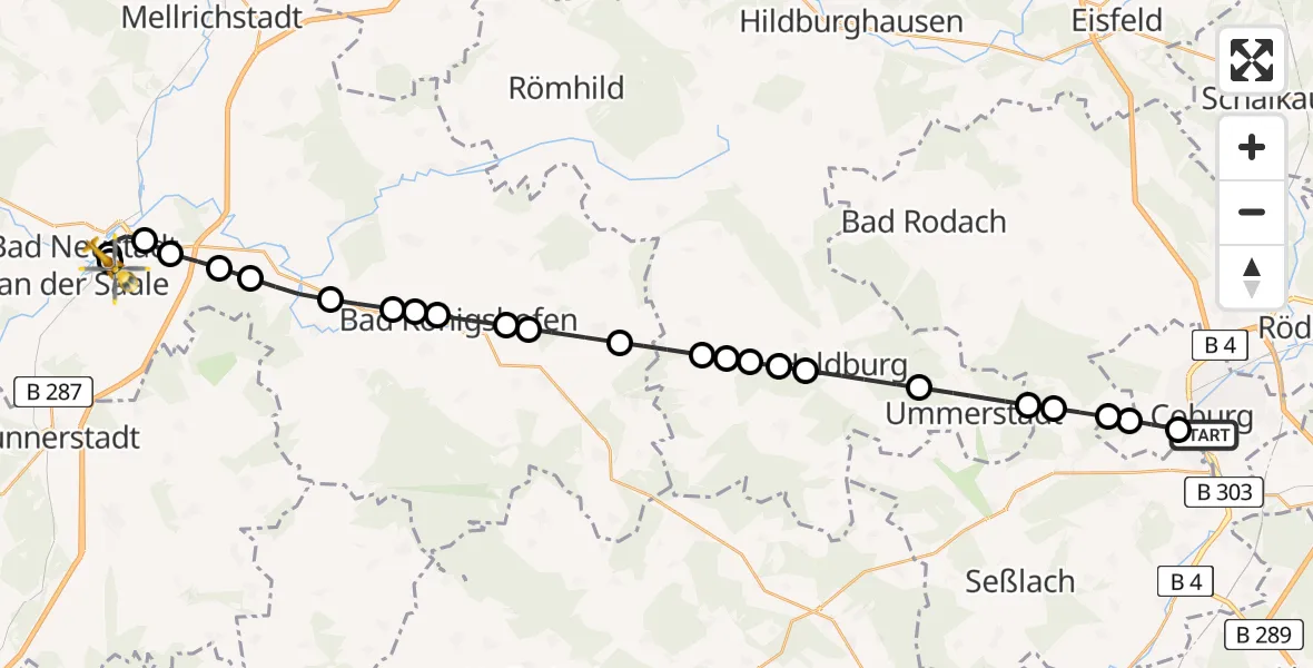 Routekaart van de vlucht: Ambulanzhubschrauber nach Bad Neustadt an der Saale Hospital