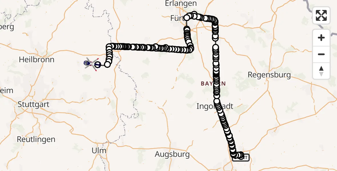 Routekaart van de vlucht: Polizeihubschrauber nach Vellberg, Wartungsallee