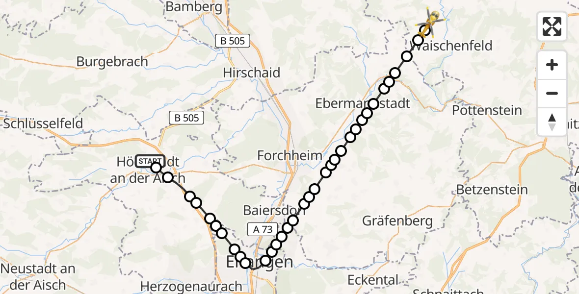 Flugroute Rettungshubschrauber Nackendorf - Schressendorf, 23 März 2026, 09:10