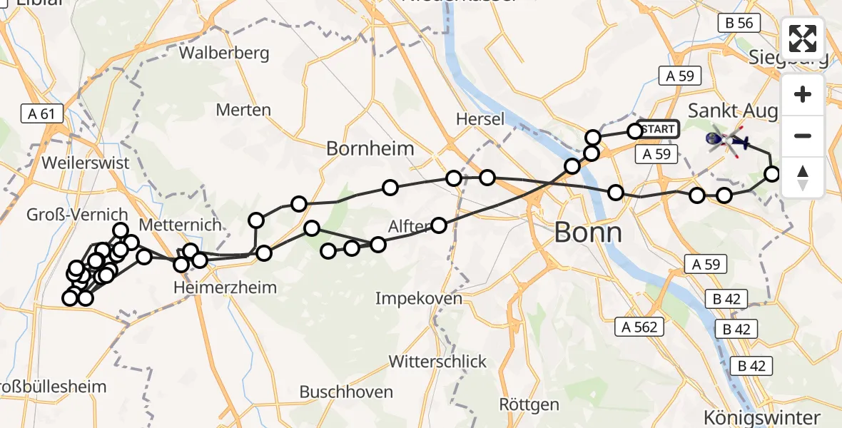 Flugroute Polizeihubschrauber Sankt Augustin - Sankt Augustin, 23 März 2026, 09:10