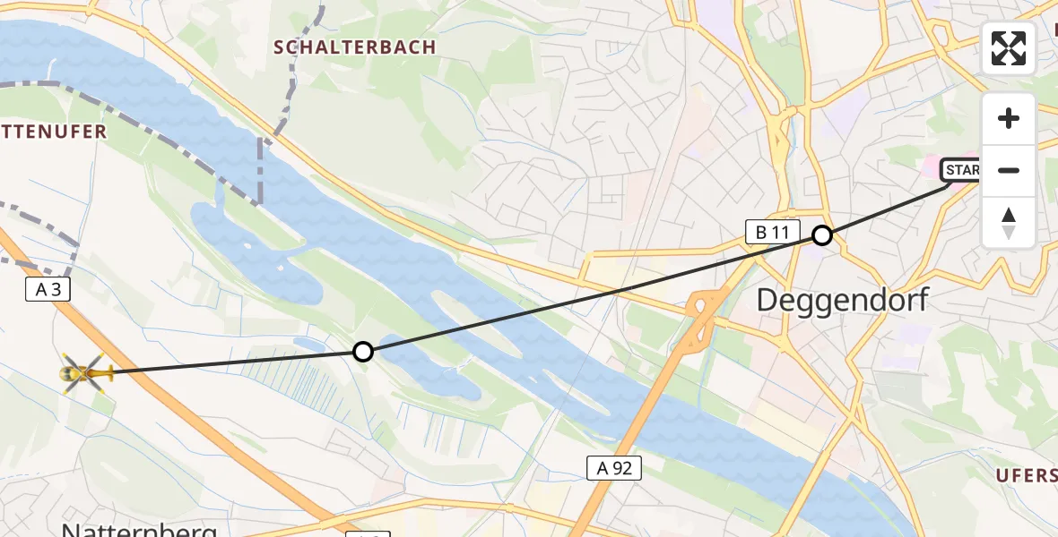 Flugroute Rettungshubschrauber Kleinfilling - Natternberg, 23 März 2026, 09:10