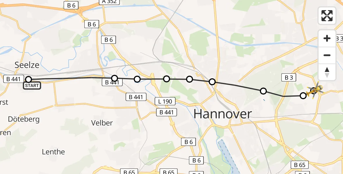 Flugroute Rettungshubschrauber Döteberg - Hannover Luftrettung Hubschrauberlandeplatz (Christoph 4), 23 März 2026, 09:11