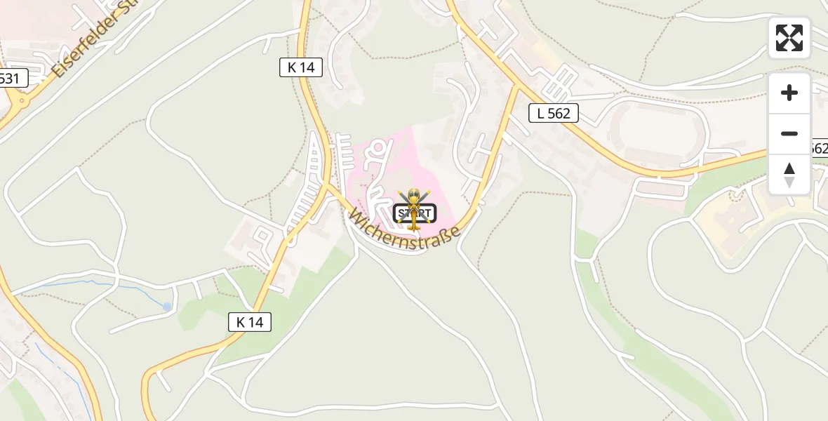Flugroute Rettungshubschrauber Evangelisches Jung-Stilling Hospital - Evangelisches Jung-Stilling Hospital, 23 März 2026, 09:15