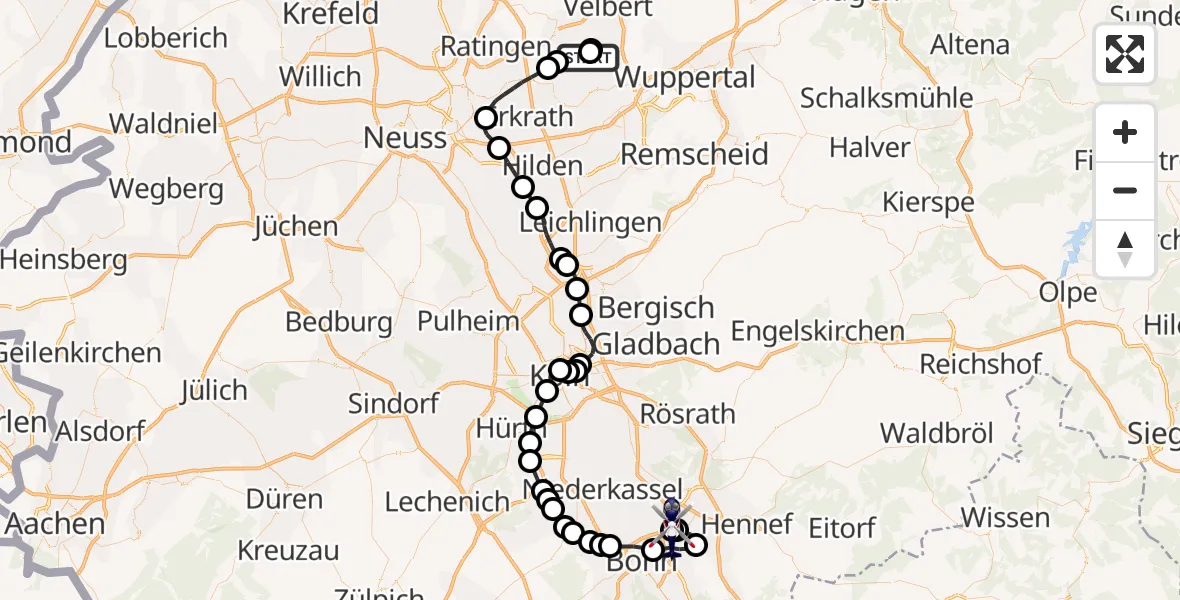 Flugroute Polizeihubschrauber Obschwarzbach - Sankt Augustin, 23 März 2026, 09:19