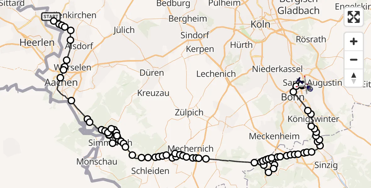 Routekaart van de vlucht: Polizeihubschrauber nach Sankt Augustin, Richthofenstraße