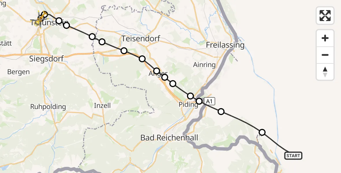 Flugroute Rettungshubschrauber Kaltenhausen - Traunstein Hospital, 23 März 2026, 09:29
