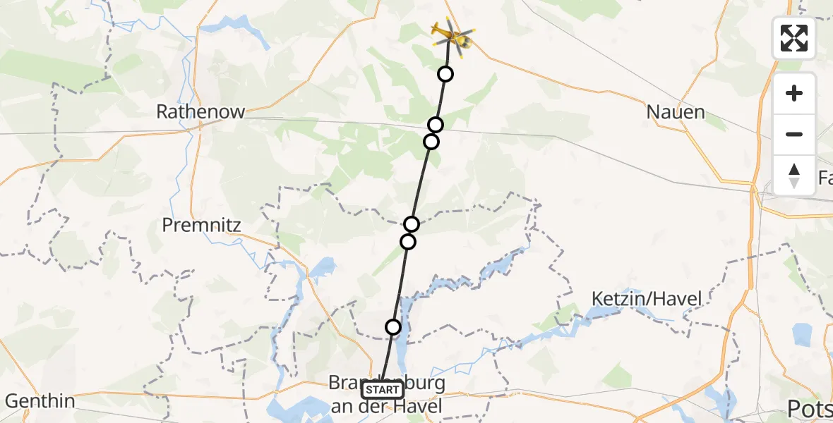 Flugroute Rettungshubschrauber Brandenburg an der Havel - Senzke, 23 März 2026, 09:36