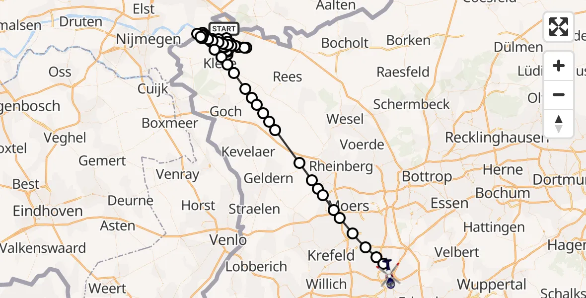 Routekaart van de vlucht: Polizeihubschrauber nach Düsseldorf Flughafen