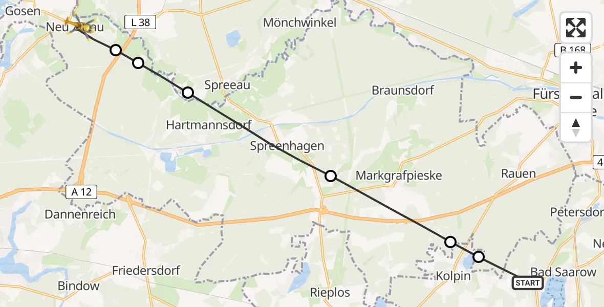 Flugroute Rettungshubschrauber Bad Saarow - Neu-Zittau, 23 März 2026, 09:39
