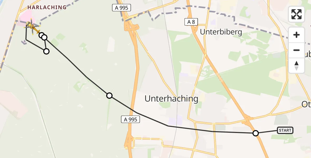 Routekaart van de vlucht: Rettungshubschrauber nach ADAC Air Rescue Center Hubschrauberlandeplatz (Christoph 1)
