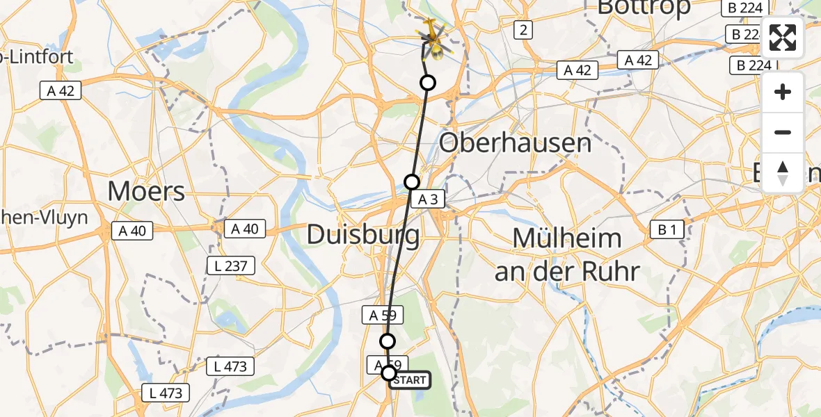 Flugroute Rettungshubschrauber Duisburg Air Rescue Hubschrauberlandeplatz (Christoph 9) - Hamborn, 23 März 2026, 09:47
