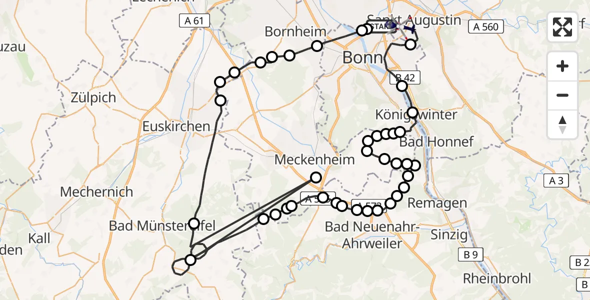 Flugroute Polizeihubschrauber Bonn - Bonn-Hangelar Flugplatz, 23 März 2026, 09:59