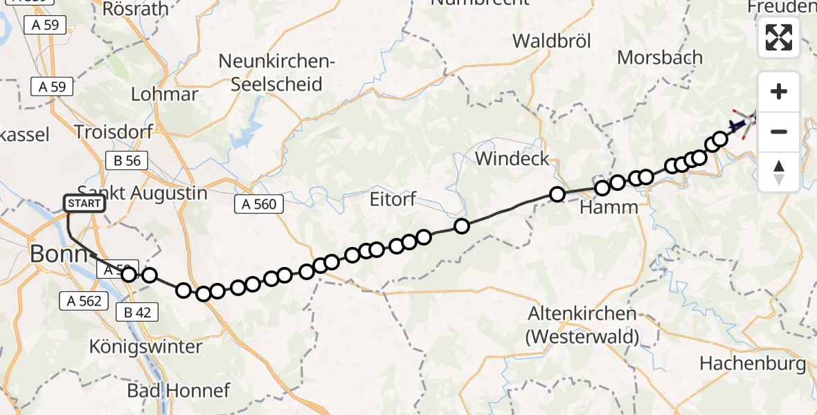 Routekaart van de vlucht: Polizeihubschrauber nach Katzwinkel (Sieg), Magnolienweg