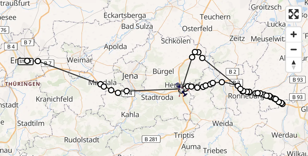 Routekaart van de vlucht: Polizeihubschrauber nach Hermsdorf, Zum Güterbahnhof