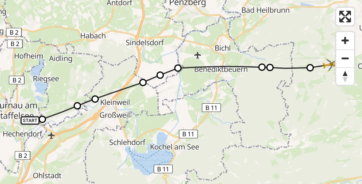 Routekaart van de vlucht: Rettungshubschrauber nach Wackersberg