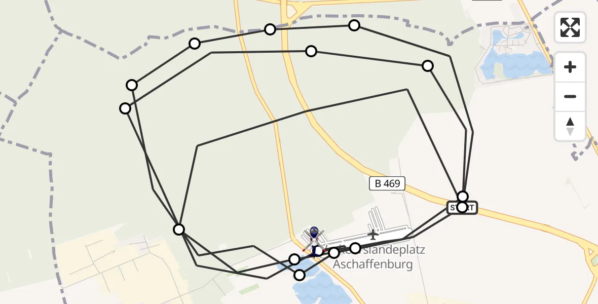Flugroute Polizeihubschrauber Großostheim - Flugplatz Aschaffenburg, 23 März 2026, 10:10