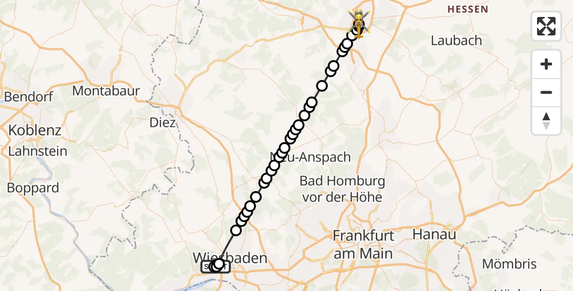 Routekaart van de vlucht: Rettungshubschrauber nach Gießen University Hospital