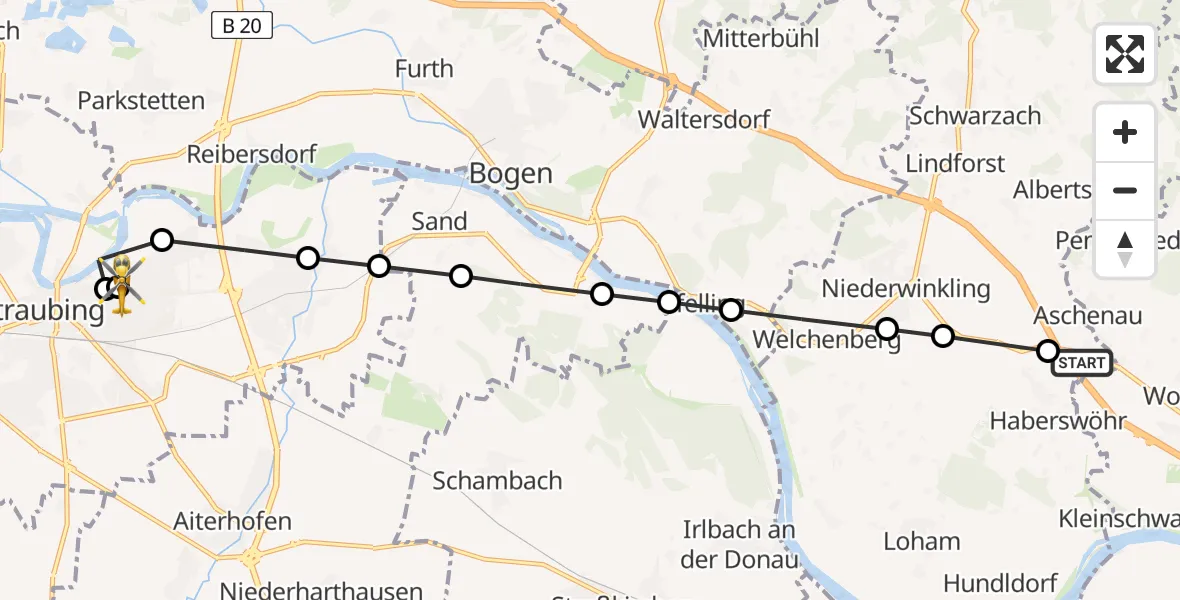 Routekaart van de vlucht: Rettungshubschrauber nach Sankt Elisabeth Hospital Straubing