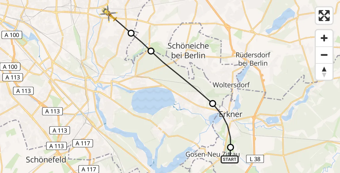Flugroute Rettungshubschrauber Neu-Zittau - Berlin, 23 März 2026, 10:36