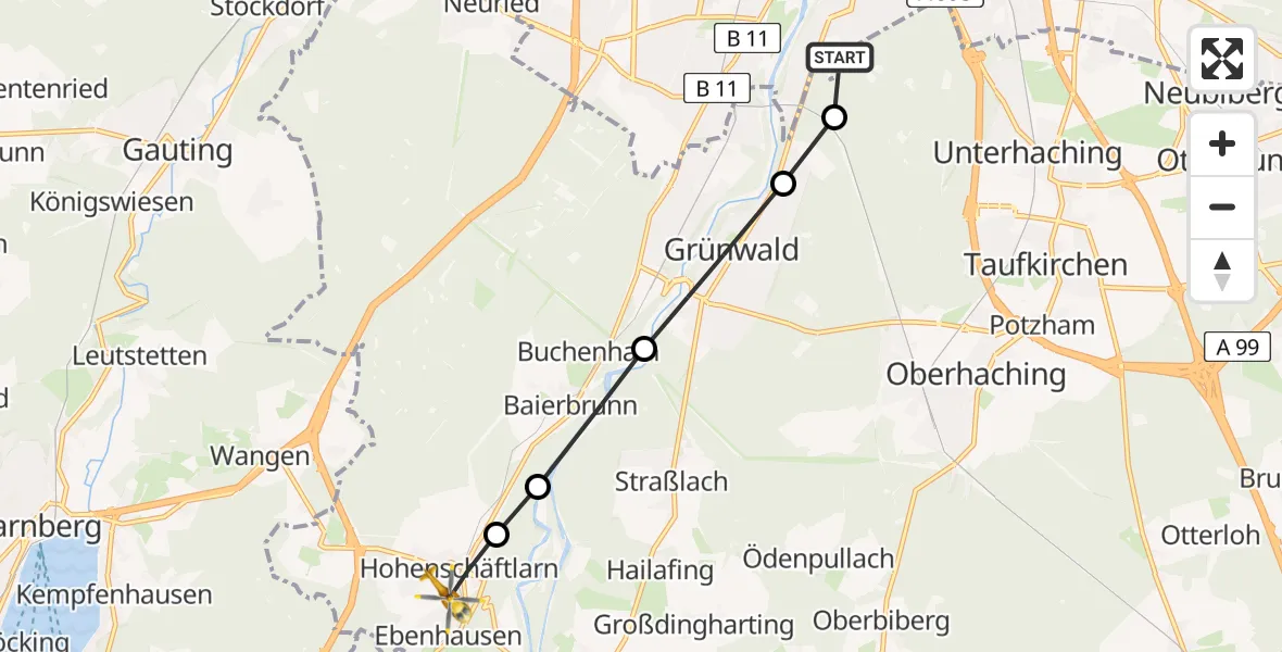 Flugroute Rettungshubschrauber ADAC Air Rescue Center Hubschrauberlandeplatz (Christoph 1) - Hohenschäftlarn, 23 März 2026, 10:44