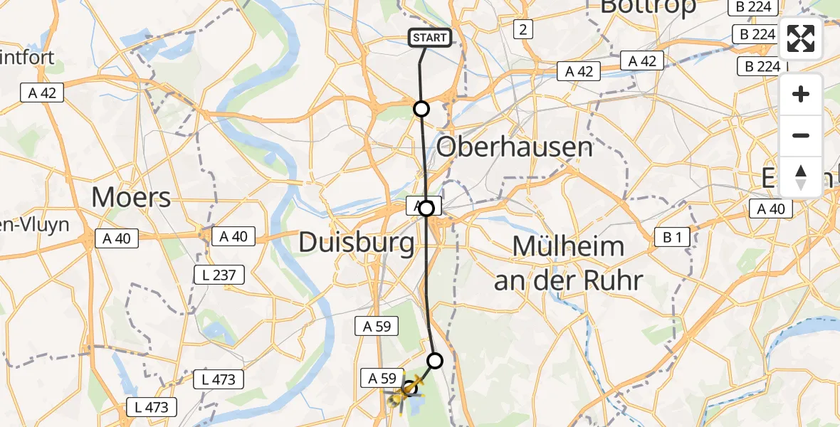 Flugroute Rettungshubschrauber Hamborn - Duisburg Air Rescue Hubschrauberlandeplatz (Christoph 9), 23 März 2026, 10:45