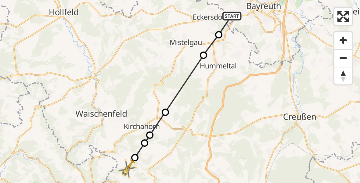 Flugroute Rettungshubschrauber Bayreuth - Rackersberg, 23 März 2026, 10:44