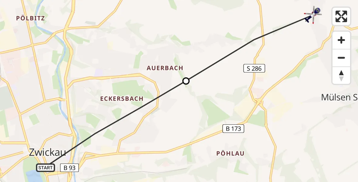 Routekaart van de vlucht: Polizeihubschrauber nach Mülsen, Schillerstraße