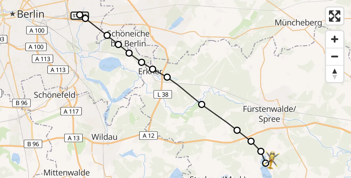 Flugroute Rettungshubschrauber Berlin Emergency Hospital - Bad Saarow, 23 März 2026, 11:21