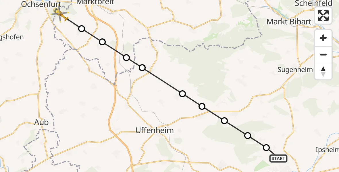 Flugroute Rettungshubschrauber Erkenbrechtshofen - Marktbreit, 23 März 2026, 11:21