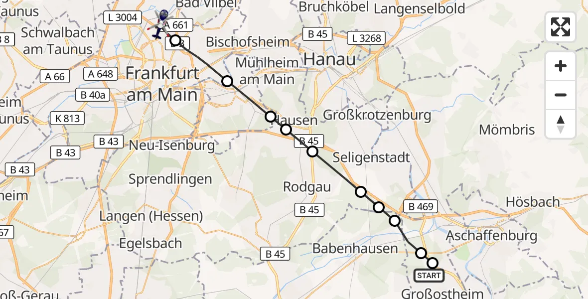 Flugroute Polizeihubschrauber Flugplatz Aschaffenburg - Nord-Ost, 23 März 2026, 11:28