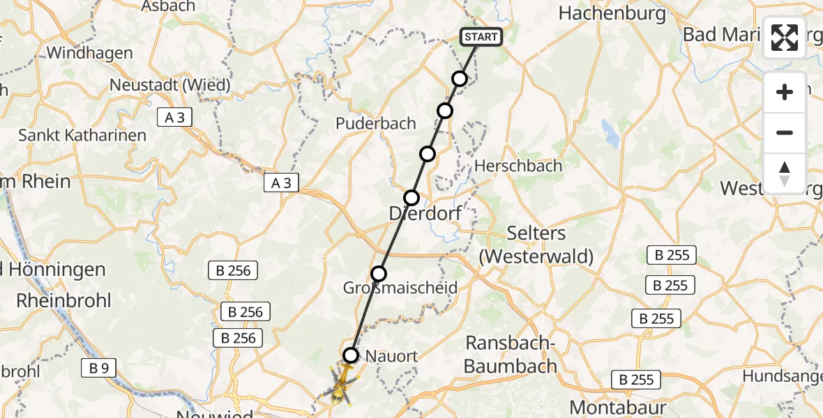 Flugroute Rettungshubschrauber Wahlrod - Bendorf, 23 März 2026, 11:28