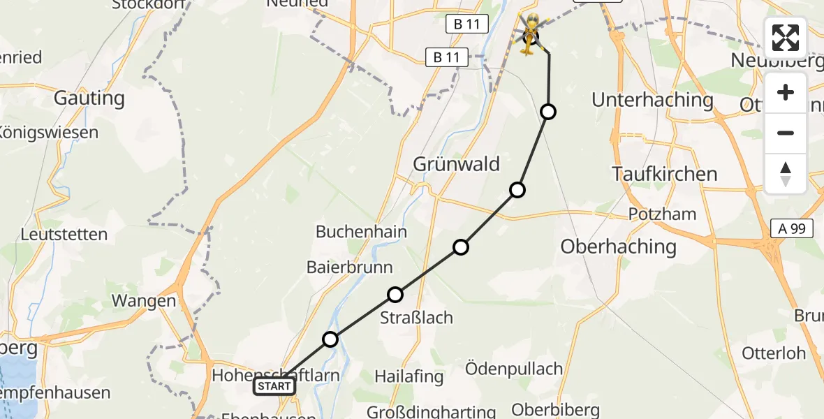 Flugroute Rettungshubschrauber Hohenschäftlarn - ADAC Air Rescue Center Hubschrauberlandeplatz (Christoph 1), 23 März 2026, 11:28