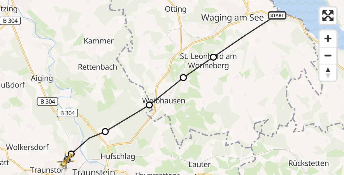 Flugroute Rettungshubschrauber Gaden - Traunstein Hospital, 23 März 2026, 11:38
